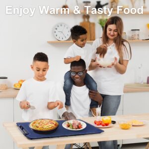 Extra-Large Electric Warming Tray - 3 Temp Levels Food Warmer, Foldable Silicone Heating Tray with Child Safety Lock, Auto-Shutoff, Full Surface Heating Food Warming Mat for Gatherings, Parties