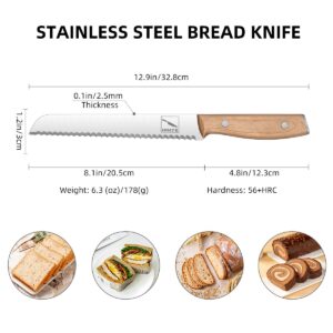 Hinye Bread Knife Professional Grade 8-Inch Serrated Edge Cake Knife, High Carbon Stainless Steel Bread Cutter for Homemade Bread (Autumn Yellow)