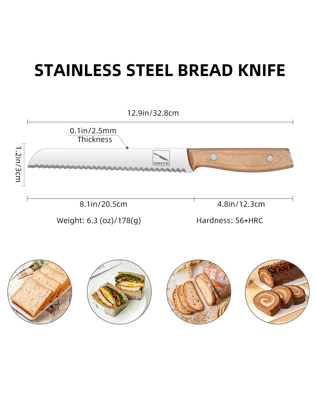 Hinye Bread Knife Professional Grade 8-Inch Serrated Edge Cake Knife, High Carbon Stainless Steel Bread Cutter for Homemade Bread (Autumn Yellow)