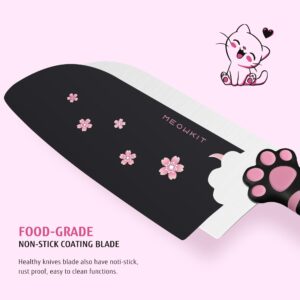 MEOWKIT Cute Kitchen Knife Set,5-piece Non-Stick Knives Set with Detachable Block and Scissors,Sharp Kitchen Knives for Chopping, Slicing, Dicing and Cutting for Home Kitchen