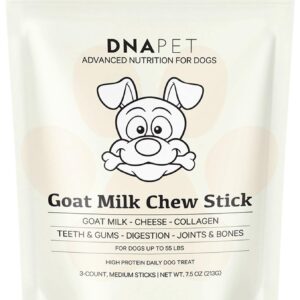 DNA PET Goat Milk Chew Sticks for Dogs Supplement - High Protein, Beef Collagen, Cheese & Probiotics - Medium Dogs 20 to 55 Lbs - Non-GMO, Gluten-Free, Grain-Free, Air-Dried & Handcrafted - 3-Count