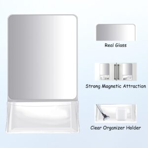 SUWARMN Magnetic Locker Mirror, 6.69" x 5.51" Coat Locker Mirror with Holder Bag, Magnetic Mirror with Organizer for Coat Locker Cabinet Refrigerator Bathroom Office Fridge - White