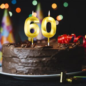 60th Birthday Candles Happy 60th Birthday Cake Topper 60th Birthday Decorations for Women Gold Number Candles Birthday Candles Numbers Velas De Cumpleaños 60th Birthday Decorations Men Gold Candles