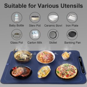 Extra-Large Electric Warming Tray - 3 Temp Levels Food Warmer, Foldable Silicone Heating Tray with Child Safety Lock, Auto-Shutoff, Full Surface Heating Food Warming Mat for Gatherings, Parties