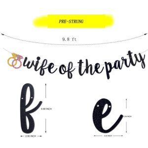 QFiesy Wifey of The Party Banner, Black Glitter Bachelorette Party Garland, Bride to Be/Wife To Be/Will You Marry Me, Bridal Shower Engagement Party Supplies (Pre-Strung)