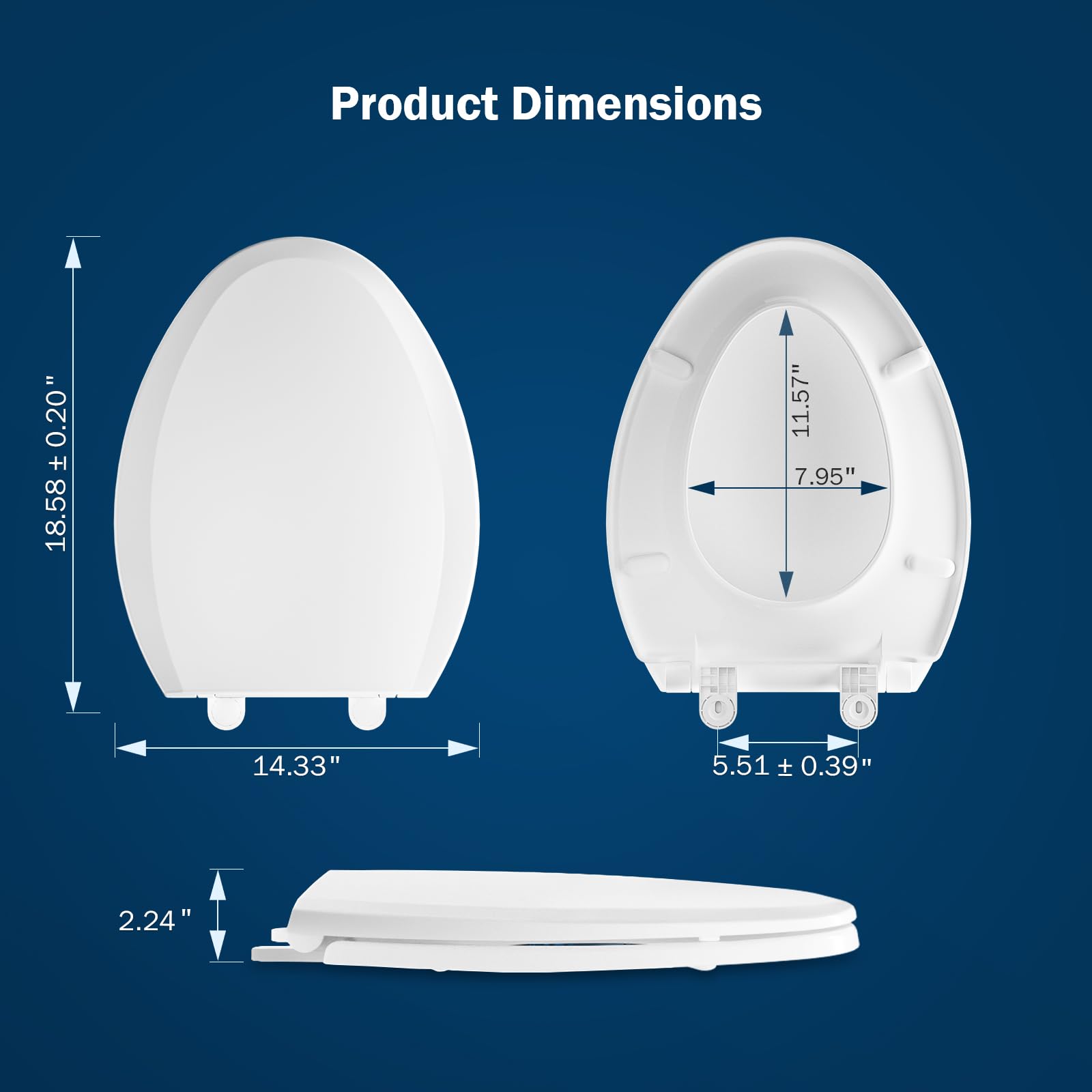 SAMODRA Elongated Toilet Seat (Withstand 440 Lbs), Slow Close Toilet Seat with Non-Slip Bumpers and Metal Installation Hardware, Easy to Install (Elongated-01)