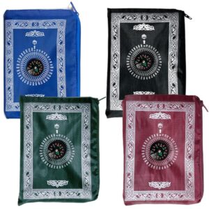 Abiyou 4 Pieces Prayer Mat, Musilm Prayer Mat, Polyester Prayer Rug, Portable Travel Prayer Mat, Travel Prayer Rug with Compass, for Muslim Prayer, Ramadan(60CMx100CM)