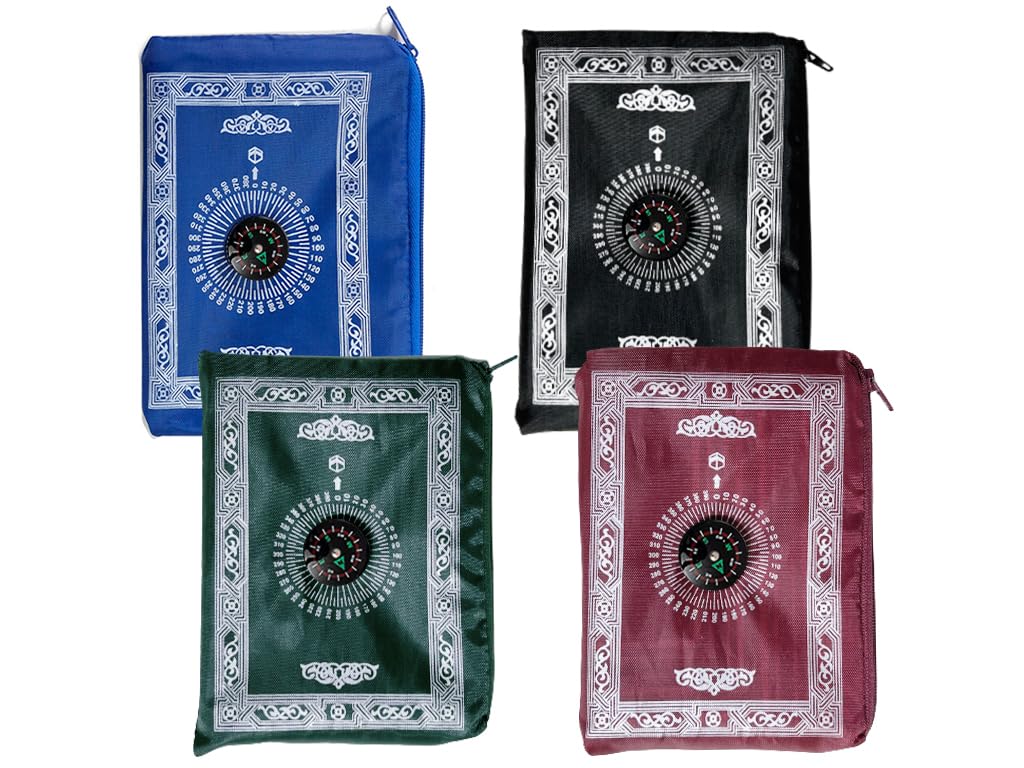 Abiyou 4 Pieces Prayer Mat, Musilm Prayer Mat, Polyester Prayer Rug, Portable Travel Prayer Mat, Travel Prayer Rug with Compass, for Muslim Prayer, Ramadan(60CMx100CM)