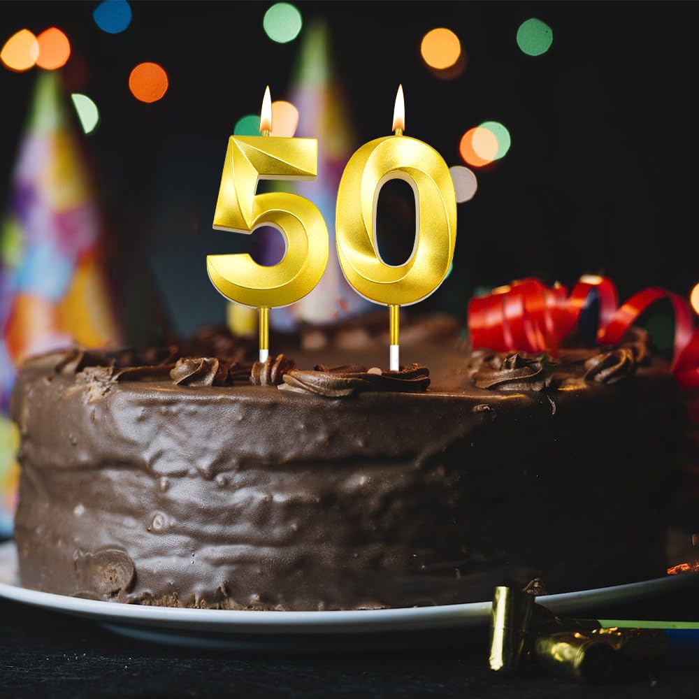 50th Birthday Candles Happy 50th Birthday Cake Topper 50th Birthday Decorations for Women Gold Number Candles Birthday Candles Numbers Velas De Cumpleaños 50th Birthday Decorations Men Gold Candles