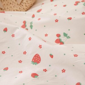 Kawaii Strawberry Comforter Set Twin XL Cute Ruffle Comforter with 2 Pillowcases Fluffy White Microfiber Kids Girls Bedding Comforter Strawberry Printed Ruffled Comforter Set for All Seasons Twin XL