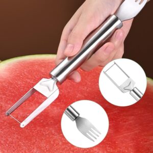 2-in-1 Stainless Steel Fruit Cutter, 2024 New Upgrade Watermelon Fork Cutter Slicer, Watermelon Cube Cutter Tool, Dual Head Fruit Forks Knife Summer Fruit Cutting Fork for Home Kitchen (2PCS)