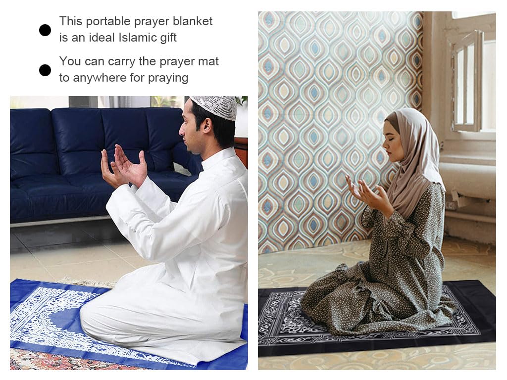 Abiyou 4 Pieces Prayer Mat, Musilm Prayer Mat, Polyester Prayer Rug, Portable Travel Prayer Mat, Travel Prayer Rug with Compass, for Muslim Prayer, Ramadan(60CMx100CM)