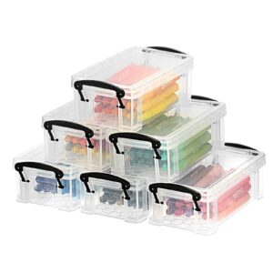 OGANAZI 6 PCS Clear Plastic Crayon Boxes with Snap Lids, Small Crayon Storage Box Stackable Crayon Container Box Multipurpose Mini Storage Container for Crayons, Chalks, Paper Clips and More