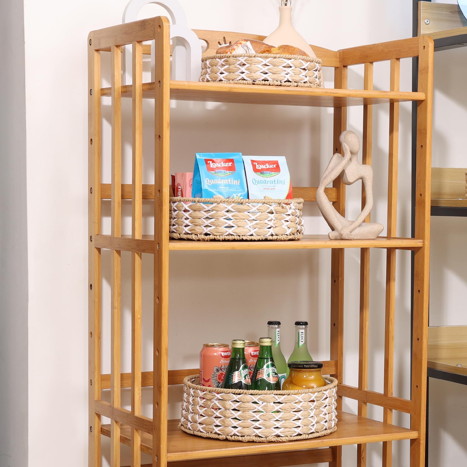 HNFNGSZL Wicker Baskets for Organizing, Nesting Storage Baskets for Shelves, Handmade Wicker Basket Set for Pantry Shelf, Recyclable & Renewable Paper Rope Storage Baskets for Storage, Round