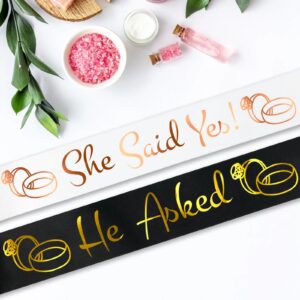 Generic He Asked & She Said Yes Sashes Kit, Funny Rose Gold Bride to Be Sash & Gold Groom to Be Sash for Wedding Engagement Bachelorette Bridal Shower Party Decor Favors Funny Gifts (White and Black)