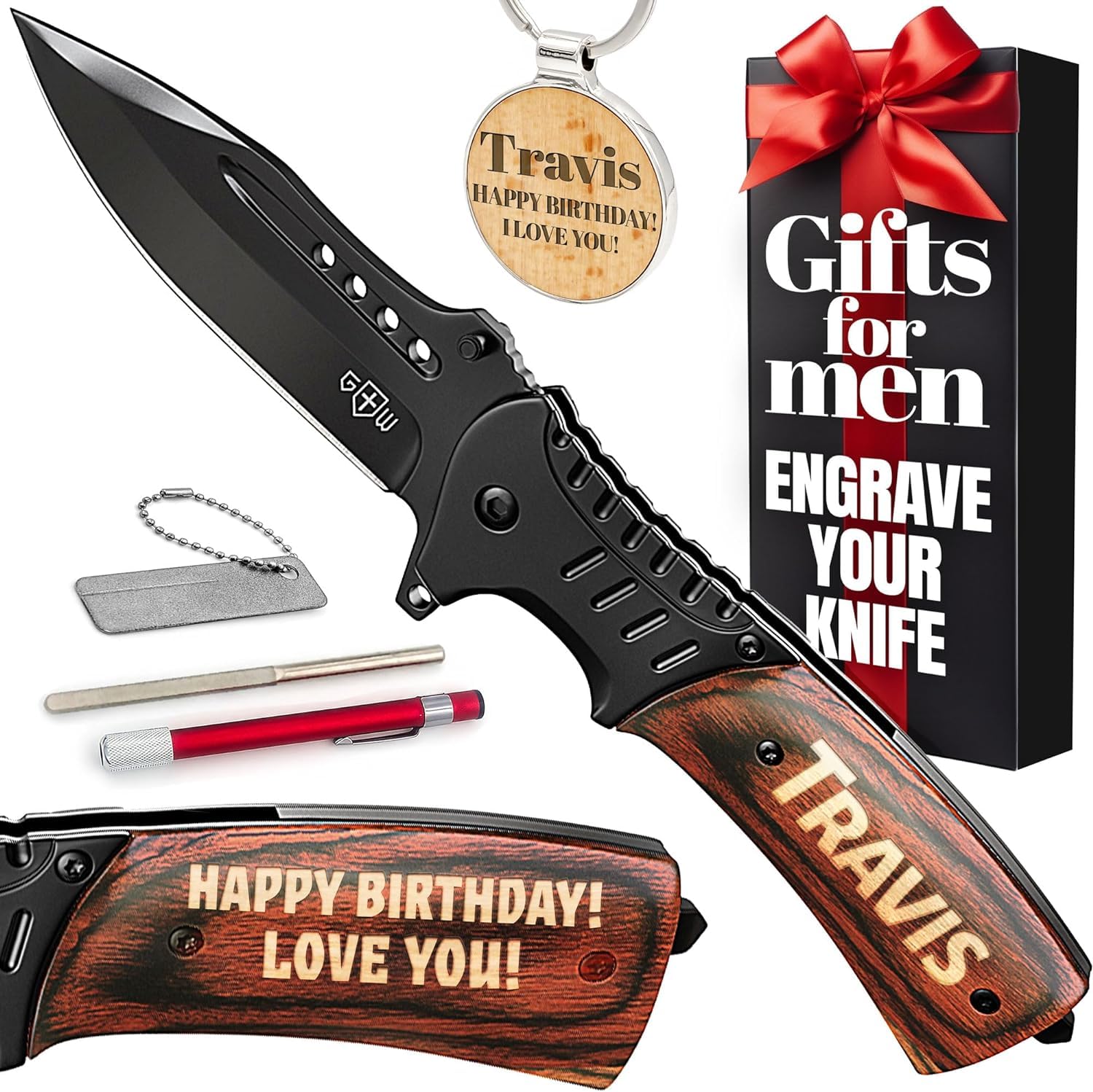 Grand Way Personalized Pocket Knife - Ideal Father's Day Gift - Gifts for Dad - Customized Men’s Unique Knife for Him - Best Custom Knives - Cool Engraved Present for Father from Daughter Son 0207 D