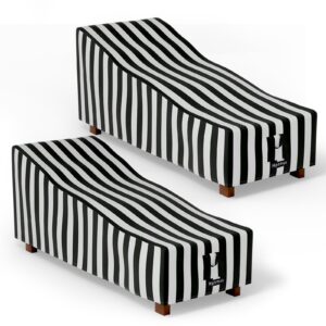 hptmus 2pcs outdoor chaise lounge covers - patio chaise lounge covers heavy duty waterproof outdoor patio furniture covers lounge chair covers, 80" l x 28" w x 30" h(black&white stripe)