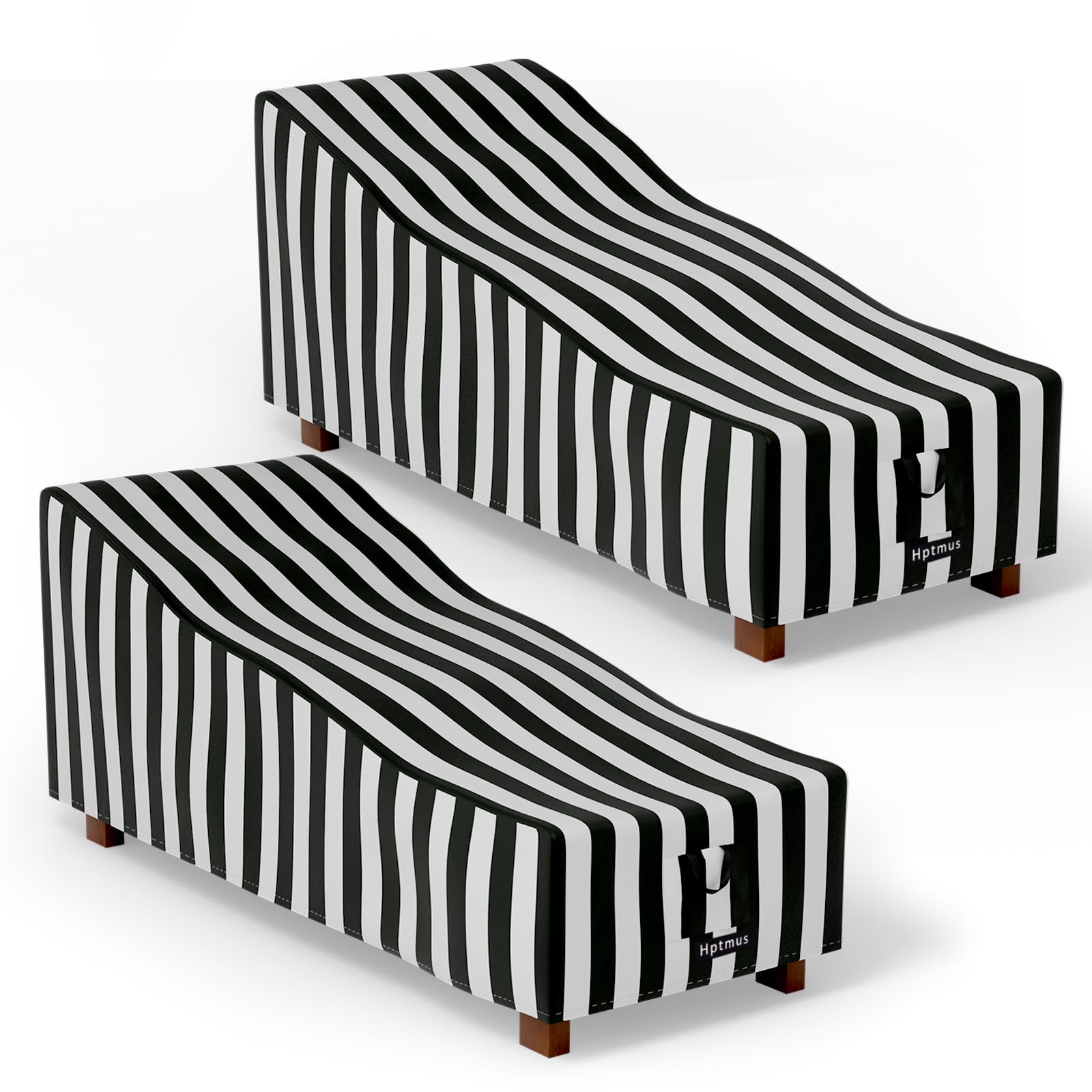 Hptmus 2Pcs Outdoor Chaise Lounge Covers - Patio Chaise Lounge Covers Heavy Duty Waterproof Outdoor Patio Furniture Covers Lounge Chair Covers, 80" L x 28" W x 30" H(Black&White Stripe)