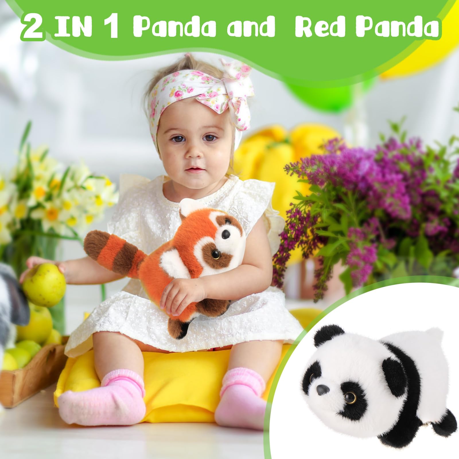 COKEYIOG Red Panda and Panda Stuffed Animal,2 in 1 Panda Plush 8.7in Cute Sensory Fidget Stuffed Animals Soft Red Panda Pillow Toy for Kids Adults Girls Boys