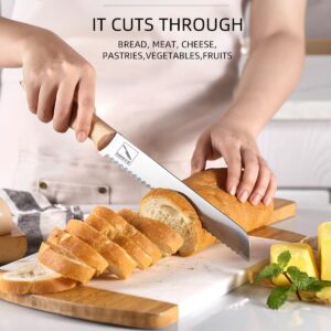 Hinye Bread Knife Professional Grade 8-Inch Serrated Edge Cake Knife, High Carbon Stainless Steel Bread Cutter for Homemade Bread (Autumn Yellow)