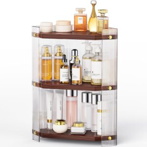 3-tier corner bathroom counter organizer, makeup organizer countertop perfume tray and vanity organizers cosmetic storage skincare shelf, corner storage organizers for bathroom, dresser, kitchen