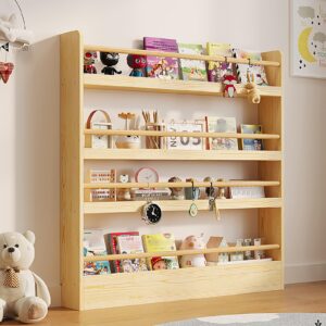 kids bookcase, kids bookshelf, wall bookshelf for kids, wall mounted bookshelf, 4-tier wooden book shelf organizer for books and toys, magazine rack, display rack(color:wood color,size:120cm/47.2")