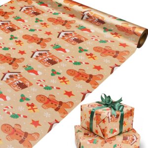 RayofSun christmas wrapping paper,Gingerbread Man gift wrapping paper rolls,kraft gift wrapping paper for people Make the gift more exquisite for celebrating Christmas (pack of 1:17 in x 32 ft)