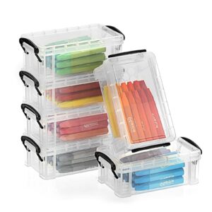 oganazi 6 pcs clear plastic crayon boxes with snap lids, small crayon storage box stackable crayon container box multipurpose mini storage container for crayons, chalks, paper clips and more