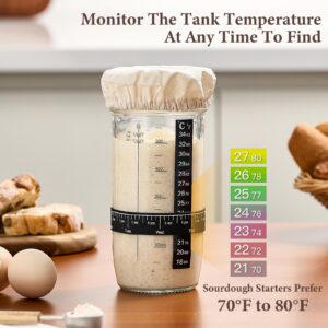 Glass Sourdough Starter Jar 2 Pack, 24 oz Wide Mouth Organic Sourdough Starter Kit with Date Marked Band, Thermometer, Cloth Cover & Metal Lid, Reusable Bread Baking Supplies, Bread Making Accessories