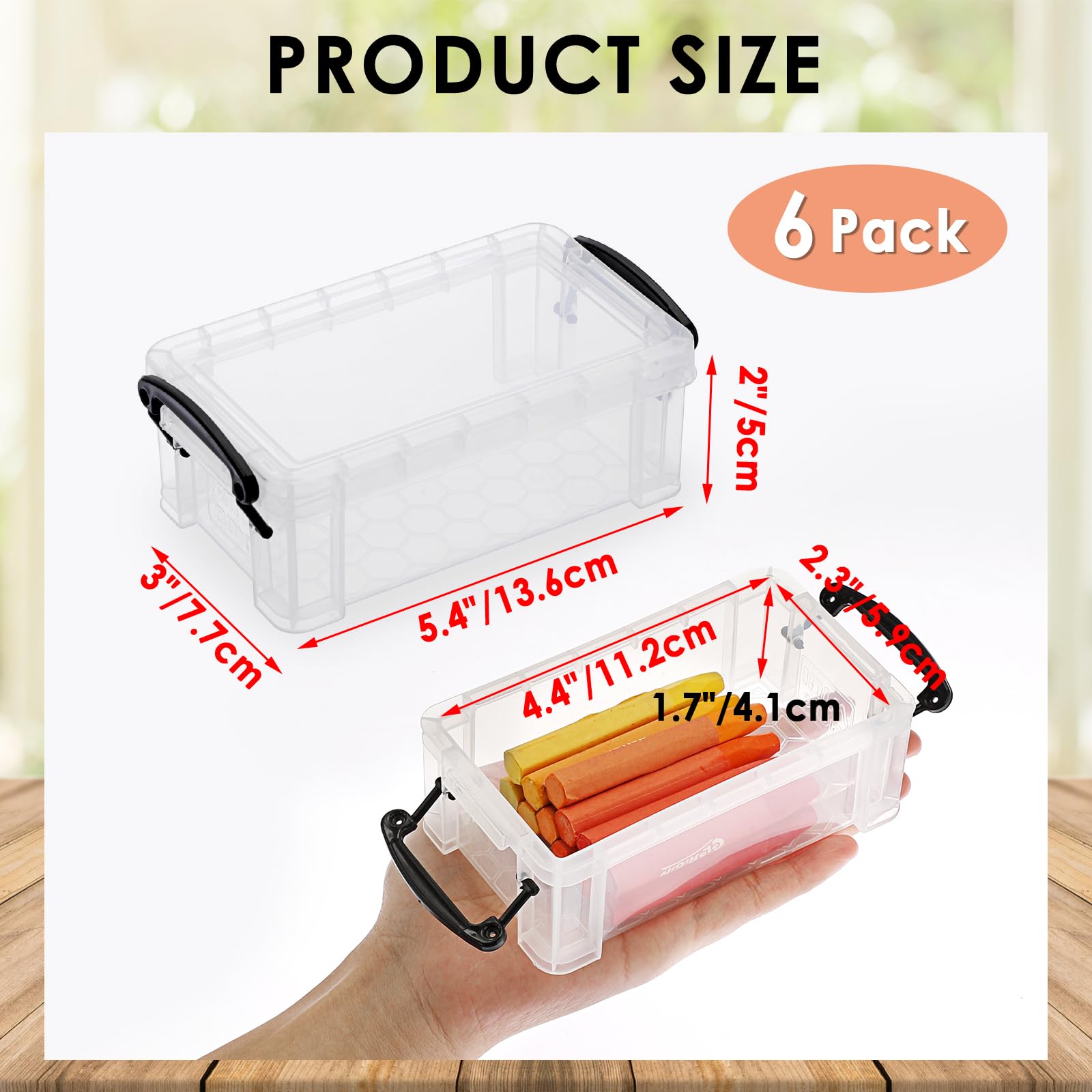 OGANAZI 6 PCS Clear Plastic Crayon Boxes with Snap Lids, Small Crayon Storage Box Stackable Crayon Container Box Multipurpose Mini Storage Container for Crayons, Chalks, Paper Clips and More