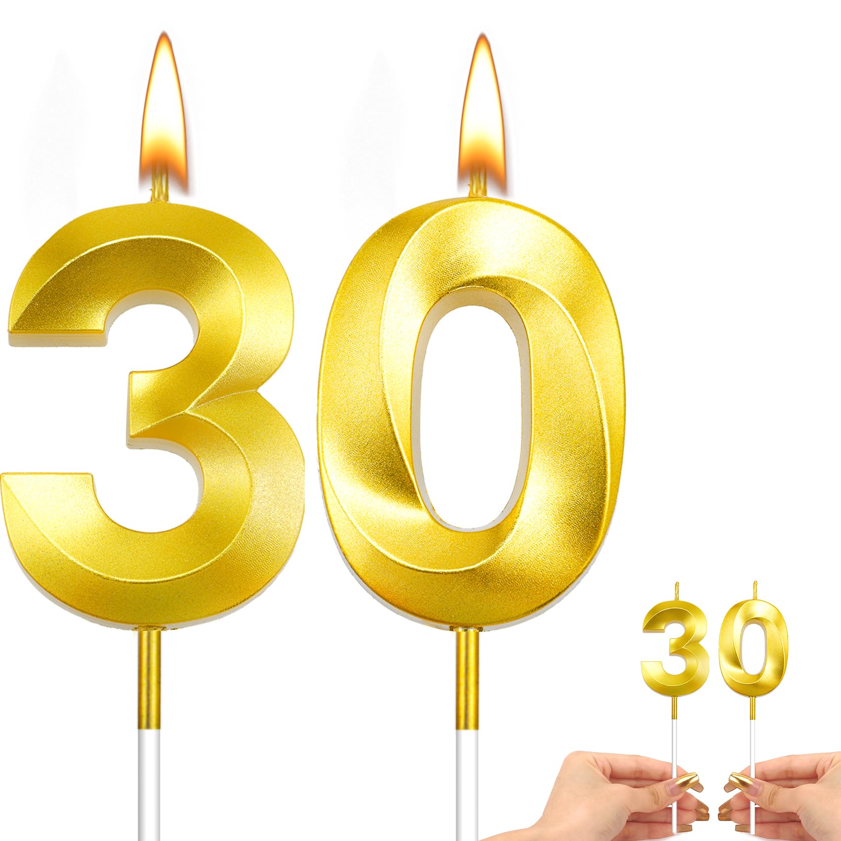 30th Birthday Candles Gold 30th Birthday Cake Topper Happy 30th Birthday Decorations Number Candles for Cake 30th Birthday Decorations for Him Her Gold Birthday Candle Candles for Cake Candles