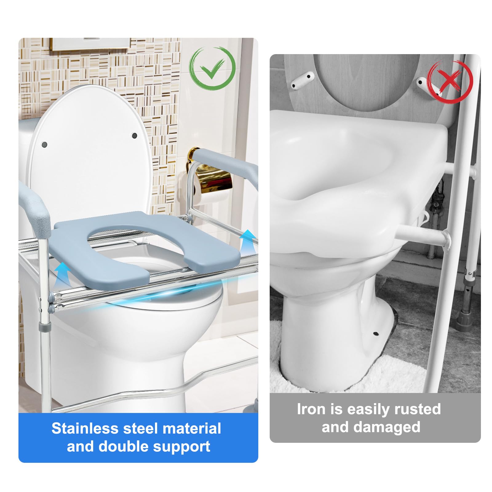 Toilet Seat Riser for Seniors,Raised Toilet Seat with Handles,Height Adjustable Elongated Toilet Seat Risers for Seniors,Commode Chair for Toilet with Arms,Heavy Duty500,Fit Any Toilet