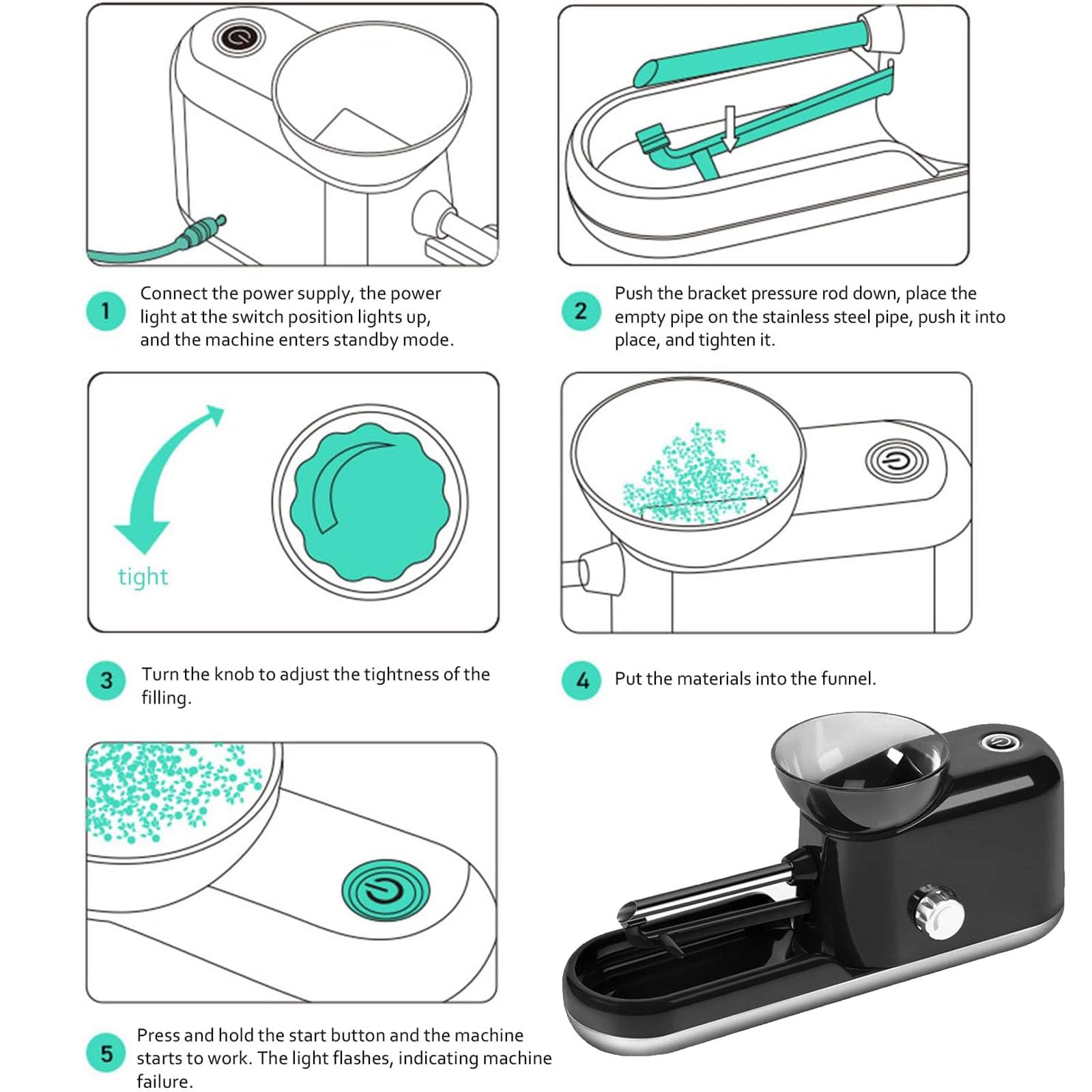 Lorivu Automatic Roller, The Za Machine, Za Rolling Machine, Portable Electric Grinder 8/6.5mm Tube (Black)