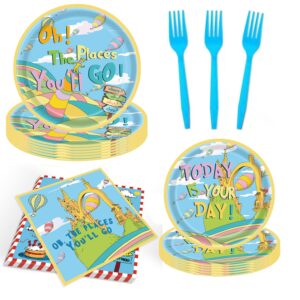 generic 80pcs oh the places you'll go party decorations dr seuss party decorations oh the places you'll go party plates napkins forks tableware set for kids graduation party