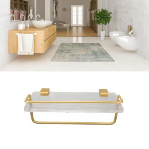 NYSUZHOUJI Bathroom Floating Shelves, Versatile Storage Rack Wall Mounted Hanging Shelves with Golden Towel Rack, for Bathroom Over Toilet Living Room Kitchen Bedroom (30Q)