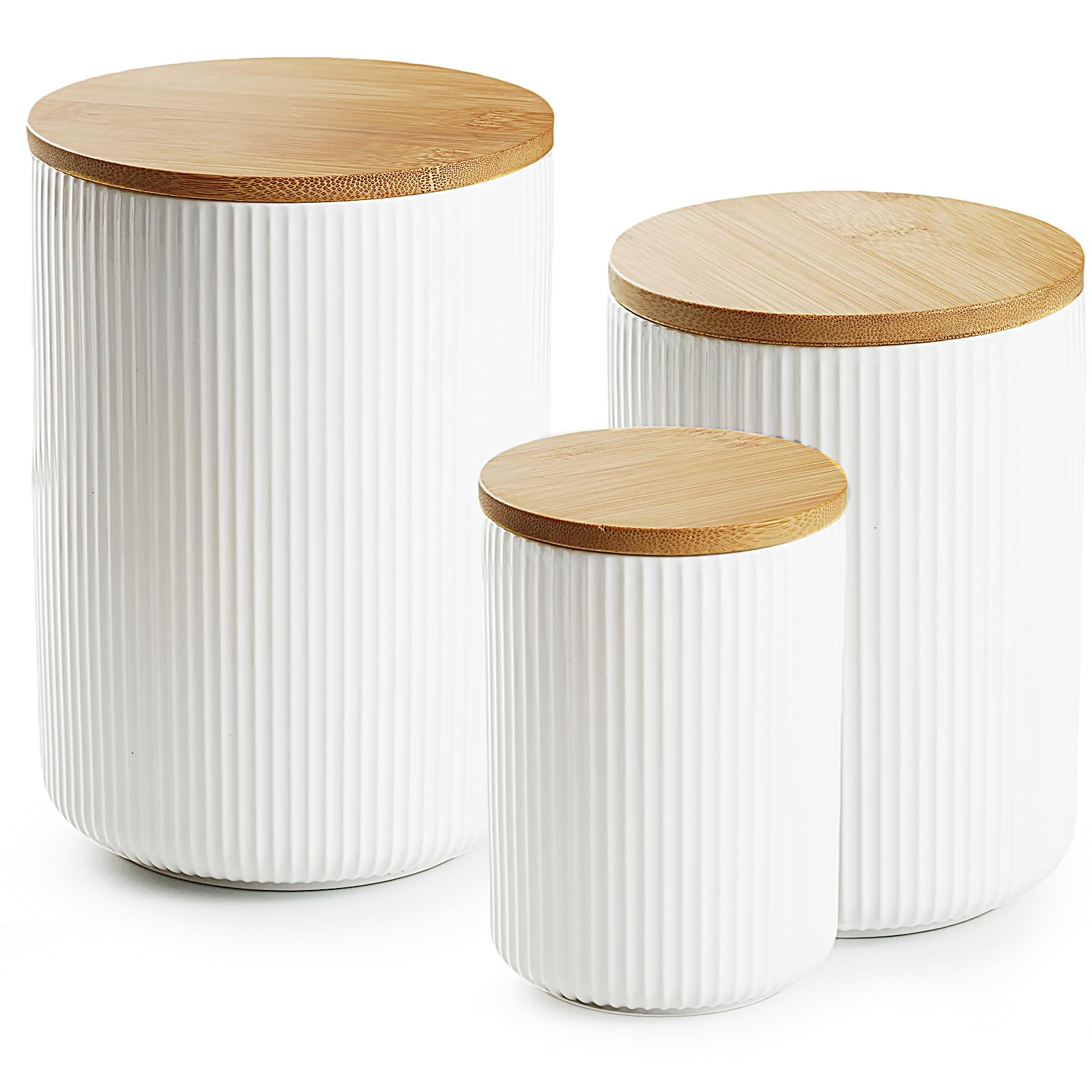 getstar Flour Sugar Storage Containers, Ceramic Canisters Sets for the Kitchen Countertop with Bamboo Airtight Lids, 80oz 40oz&20oz Coffee Tea Sugar Container Set of 3