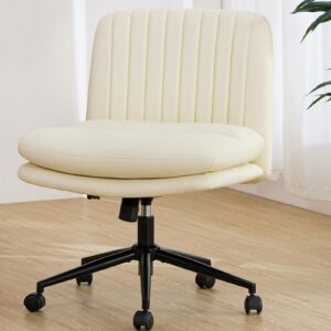 hoffree criss cross chair cross legged office chair with wheels leather home office chair ergonomic armless chair for desk cream