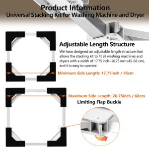 JHCHU Universal Stacking Kit for Washer and Dryer, Adjustable Frame Range 17-3/4" ~ 26-3/4" (45~68cm), Offering Solutions for Stacking Different Sizes of Washing Machine and Tumble Dryers