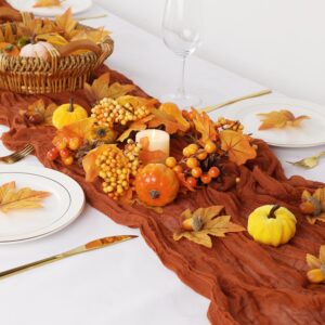 Fall Table Runner Terracotta Cheesecloth Table Runner 35x120in Cheese Cloths Table Runner 10ft Burnt Orange Gauze Table Runner for Thanksgiving Wedding Party Baby Shower Fall Decor