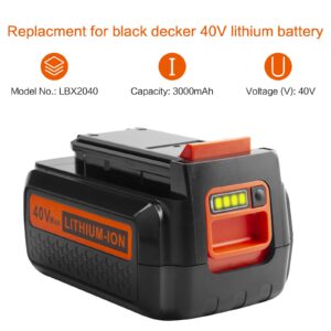 40V Lithium Battery for Black and Decker 3.0Ah Battery Replacement for LBX2040 LBXR36 LBXR2036 LST540 LCS1240 LBX1540 LST136W Compatible with Black Decker 40V Cordless String Trimmer Mower Tools