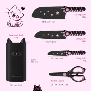 MEOWKIT Cute Kitchen Knife Set,5-piece Non-Stick Knives Set with Detachable Block and Scissors,Sharp Kitchen Knives for Chopping, Slicing, Dicing and Cutting for Home Kitchen