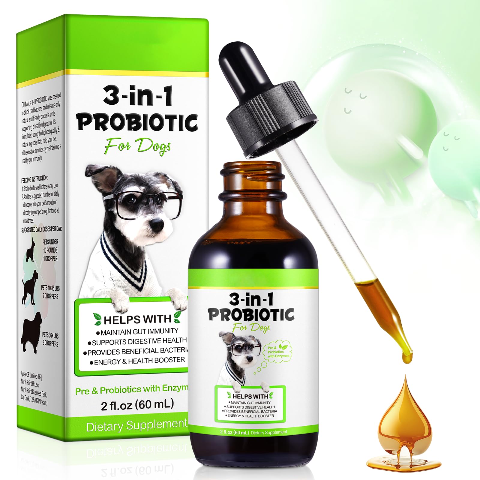 Probiotics for Dogs, 3 in 1 Dog Probiotic and Digestive Enzymes for Pet, Supports Gut Health, Itchy Skin, Allergies, Immunity, Liquid Probiotics for for All Ages and Breeds Dogs