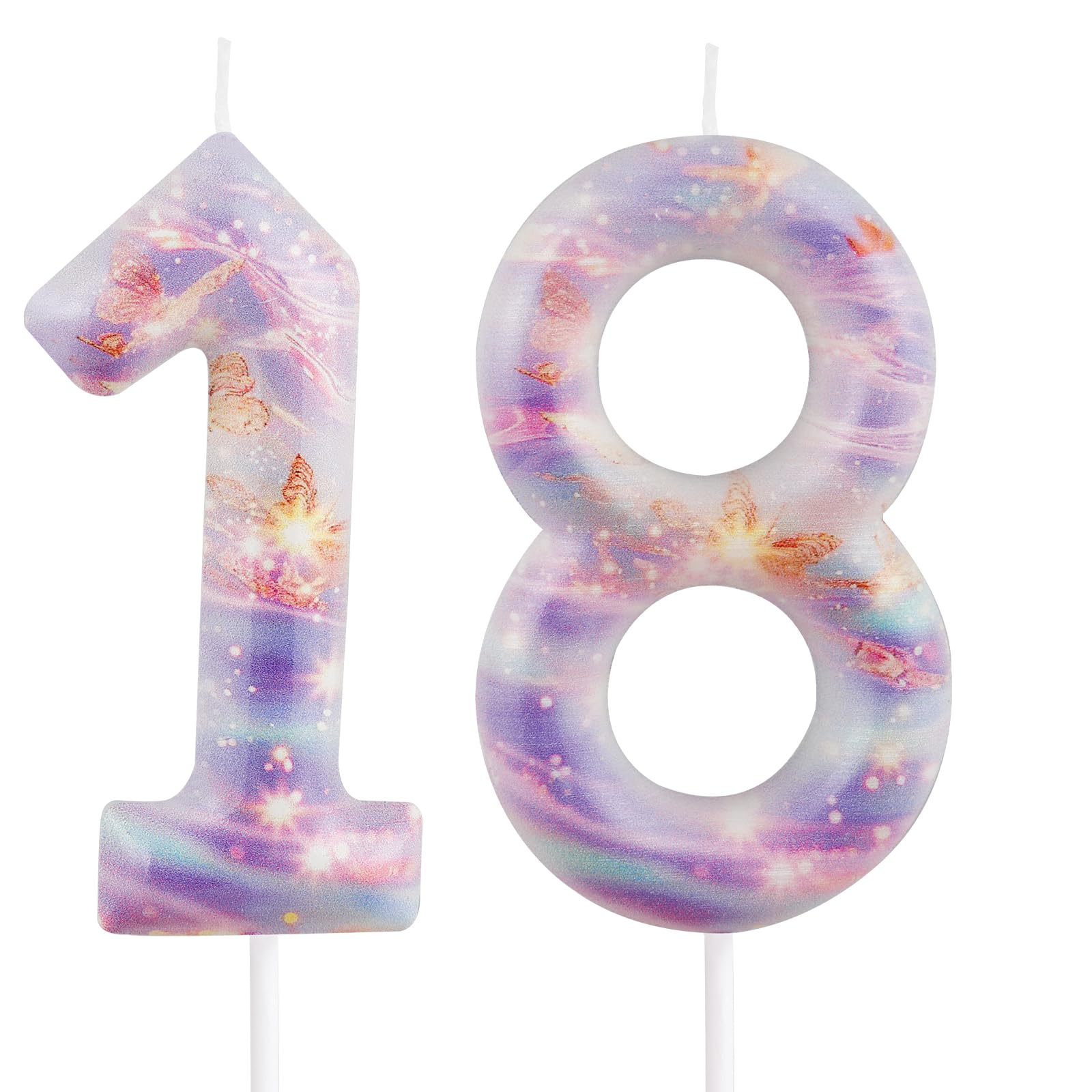 18th Birthday Candles, 3.54in Large Purple Butterfly Number 18 Candle for Cake Topper Decorations for Happy Birthday Party Wedding Anniversary Celebration Supplies