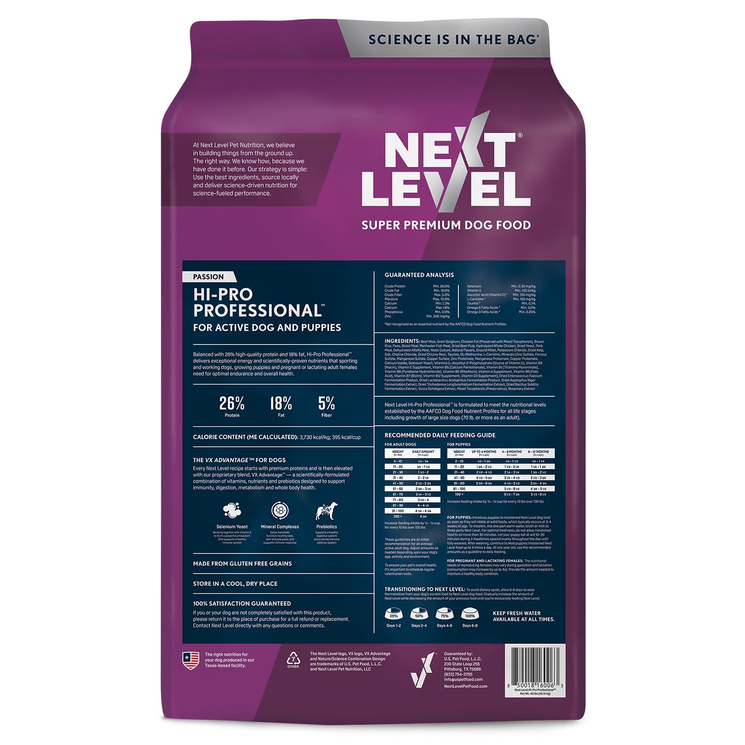 Next Level Super Premium Dog Food – HI-PRO Professional™ – Dry Kibble for Dogs at All Life Stages of All Breeds – 26% Protein with Gluten Free Grains, for High Energy, Active Dogs & Puppies