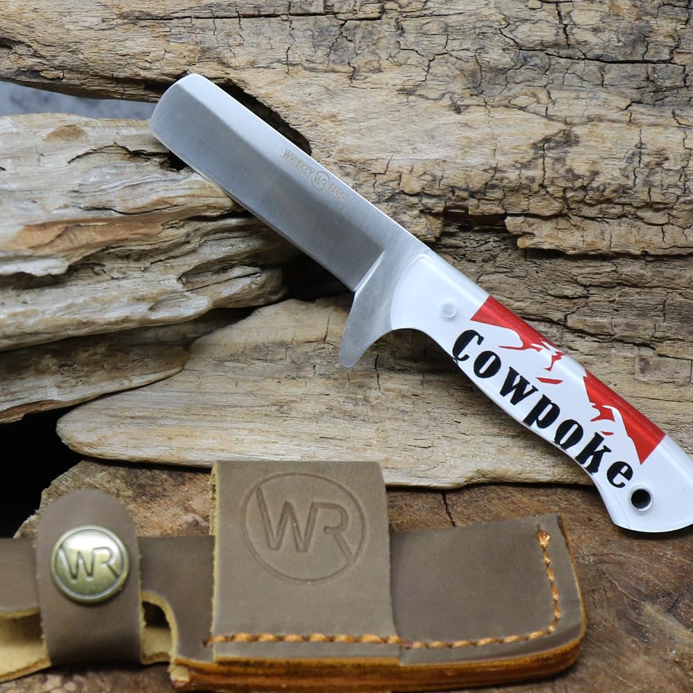 WHISKEY BENT HAT CO. Bullcutter Fixed Blade Knife 440C Stainless Steel 2.5" Blade w/Leather Sheath (Cowpoke)