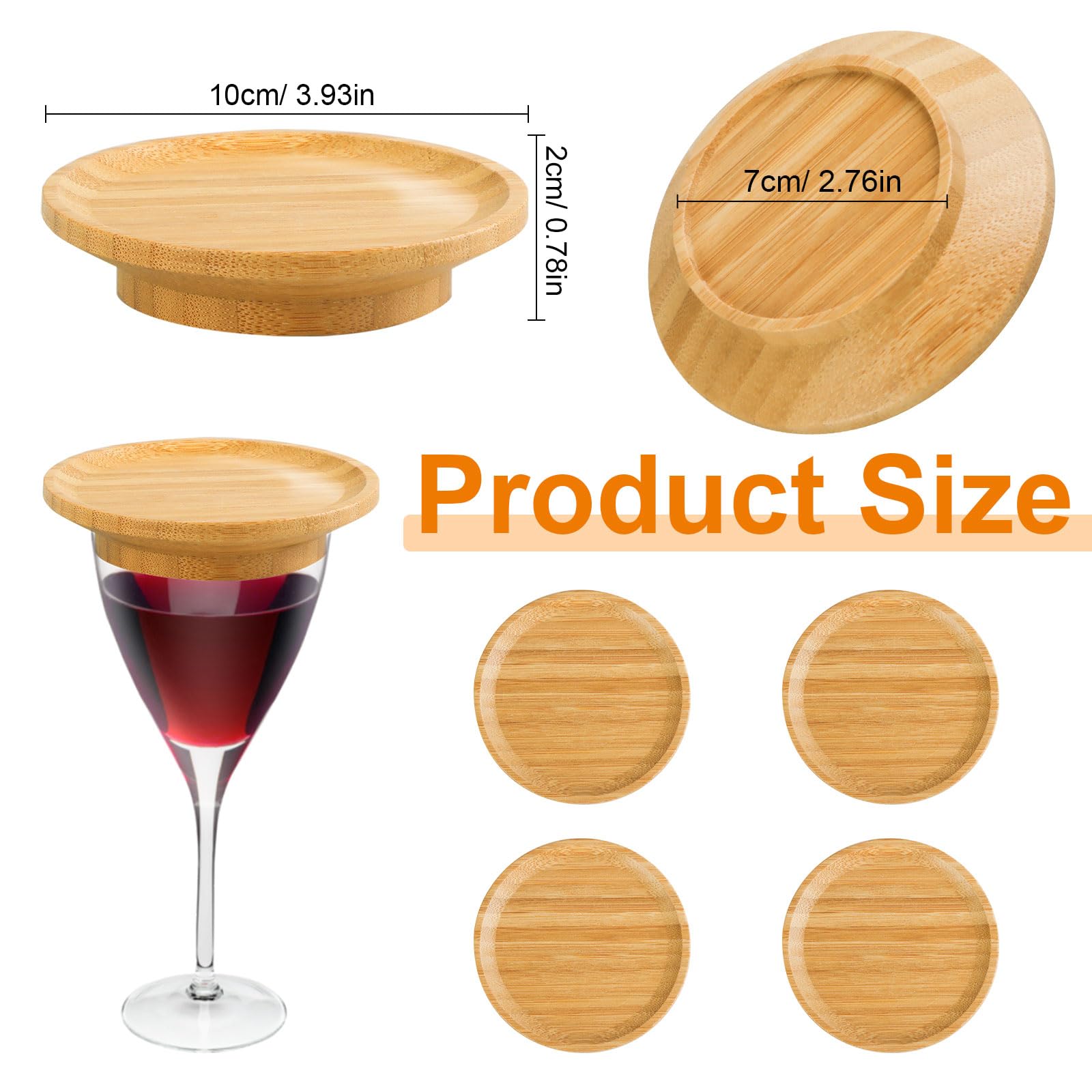 Generic 4 Pcs Wine Glass Charcuterie Topper, Wine Glass Charcuterie Board Topper, Bamboo Wine Glass Topper, Wine Glass Charcuterie Holder for Family Gatherings Party, Medium, Light Brown