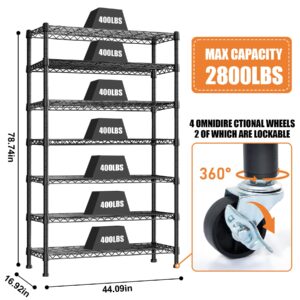 BVBOX Storage Shelves 7 Tier Wire Shelving Unit 2800LBS Metal Shelves , Heavy Duty Garage Storage , Adjustable Metal Shelving for Pantry Shelves Kitchen Garage Steel Shelving, 44.09"L*16.92"W*78.74"H