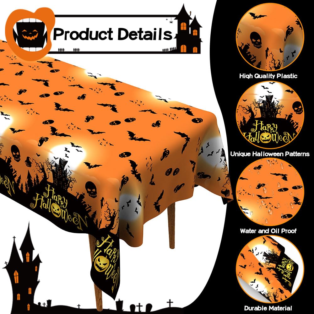 Halloween Tablecloth, Halloween Tablecloth Plastic Halloween Table Cloth Rectangle Halloween Table Cover Waterproof Disposable Tablecloth with Gost Bat for Halloween Party Table Dinner Decorations