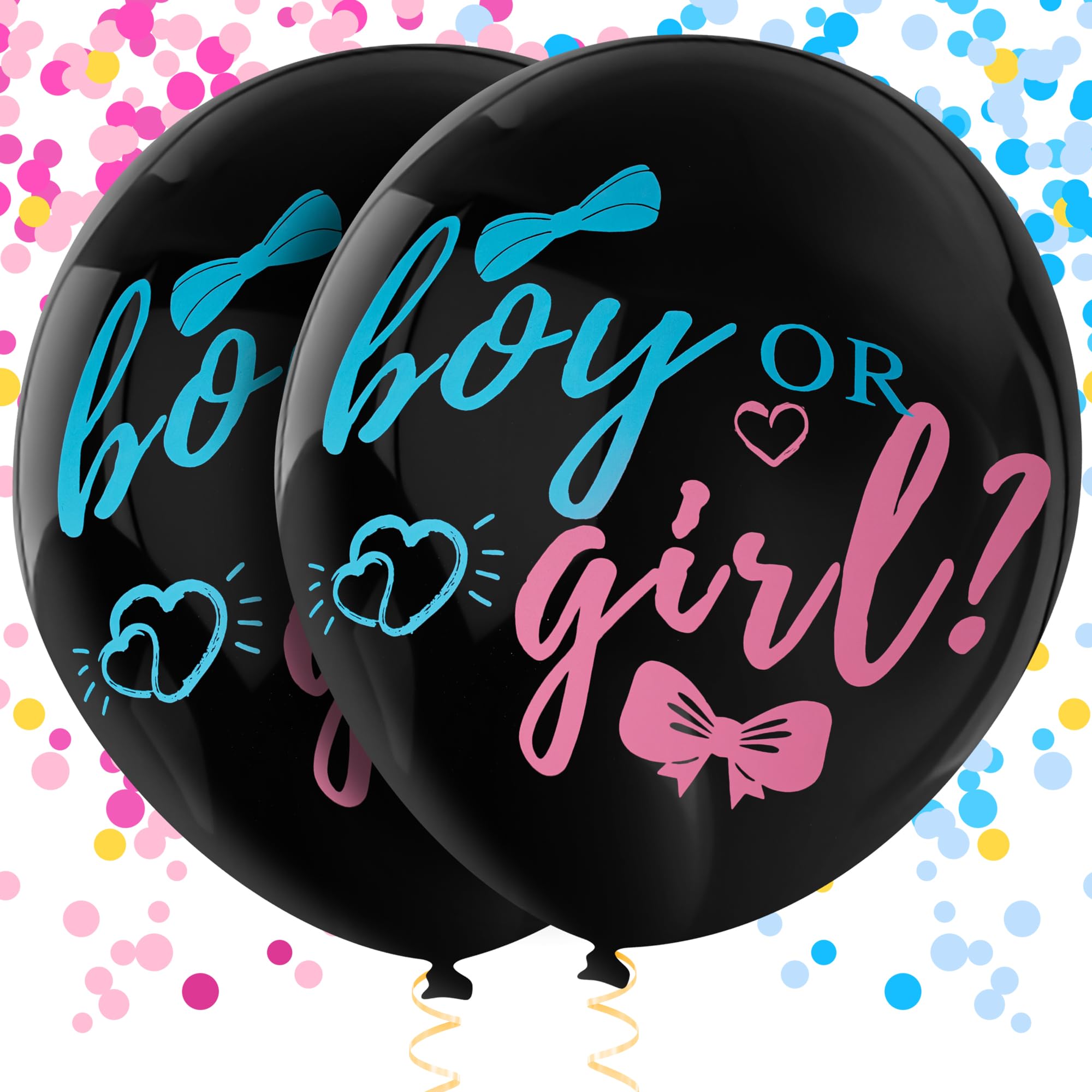 Wsaeig Gender Reveal Balloon Pop - 36 Inch Baby Gender Reveal Balloons With Confetti,2 Pcs Boy or Girl Balloon Gender Reveal Black Large,Big Balloon Gender Reveal Ideas