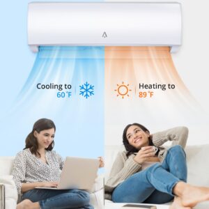 9,000 Btus Mini Split AC, 19 SEER2 Wall Mounted AC with Heat Pump & Installation Kits, Ductless Inverter Split-System Air Conditioners Cools up to 450 Sq. Ft, WIFI and Remote Control, 115V